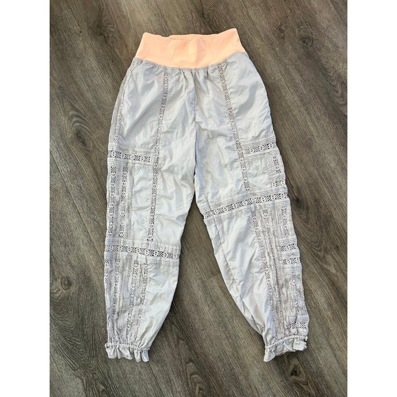 Free People Movement Oh Hey Applique Jogger Pants Crochet Lace Gray Peach - Picture 2 of 6